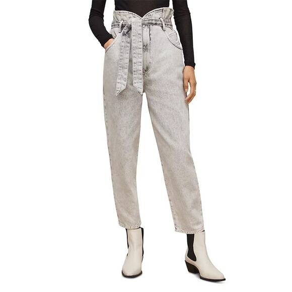 All Saints US 2 Sammy Paperbag Jean Gray Acid Wash Straight Leg Jeans Casual 90s - Picture 1 of 9